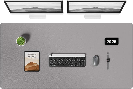 Aothia Leather Desk Pad Protector, Office Desk Mat, Large Mouse Pad, Laptop Desk Pad, Non-Slip PU Leather Desk Blotter, Waterproof Desk Writing Pad for Office and Home (Light Grey, 47" x 24")