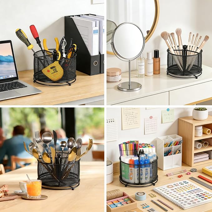 Rotating Pencil Holder for desk,Desk Pen Organizer | 360-Degree Rotating Pen Holder,Mesh Pen Holder for desk,4 Compartments,for Art Supplies/Marker /Desk Organizer