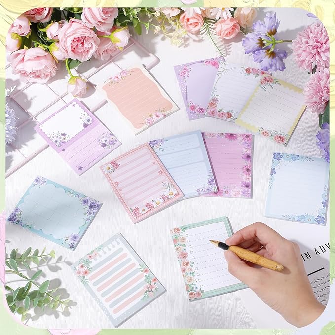12 Pads Cute Sticky Notes Flower Sticky Notes 3 x 4 Inches Colored Adhesive Memo Reminder Decor Floral Memo Pads Flower Notepads for Journal Office Birthday Gifts