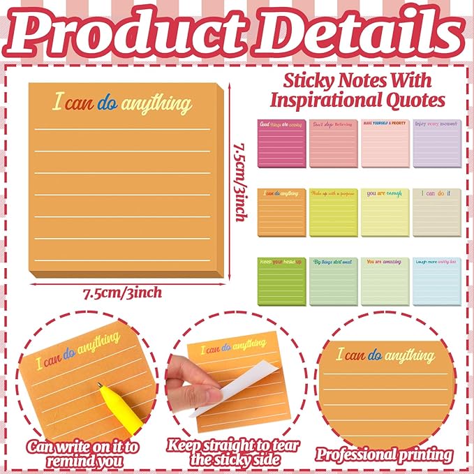Yinder 24 Pcs Inspirational Sticky Notes Thank You Gift Motivational Sticky Note Pad Employee Appreciation Gift Bulk for Staff Coworker Teacher Nurse Office Groups 3 x 3'' (Inspire,Macaron)