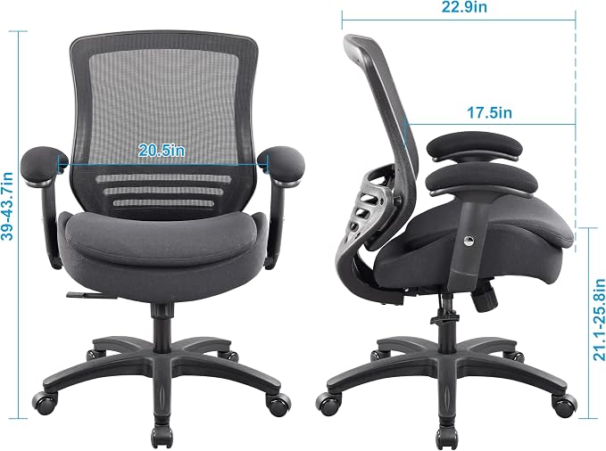 BOLISS 400lbs Mid Back Mesh Ergonomic Super Soft Wide Cushion Office Computer Desk Chair Adjustable Arms(Black)