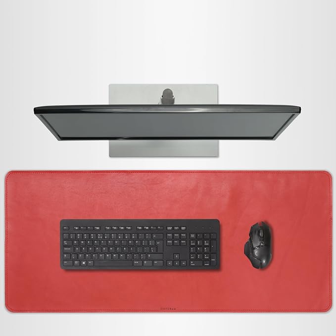 Full Grain Genuine Leather Desk Pad – Red (XL) - Premium Desk Mat with Non-Slip Backing, Thick 3mm, Office Desk Protector for Work & Gaming (Extra Large 35.4 x 15.7 inch)