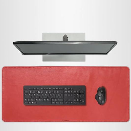 Full Grain Genuine Leather Desk Pad – Red (XL) - Premium Desk Mat with Non-Slip Backing, Thick 3mm, Office Desk Protector for Work & Gaming (Extra Large 35.4 x 15.7 inch)