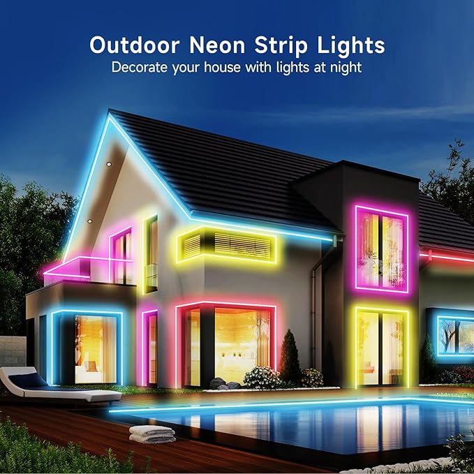 KANTUTOE LED Neon Rope Lights, 16.4ft RGB LED Light Strip, 24V Music Sync App/Remote Control DIY Rope Light, IP67 Waterproof Gaming Neon Strip Lights for Bedroom Indoor Oudoor Décor