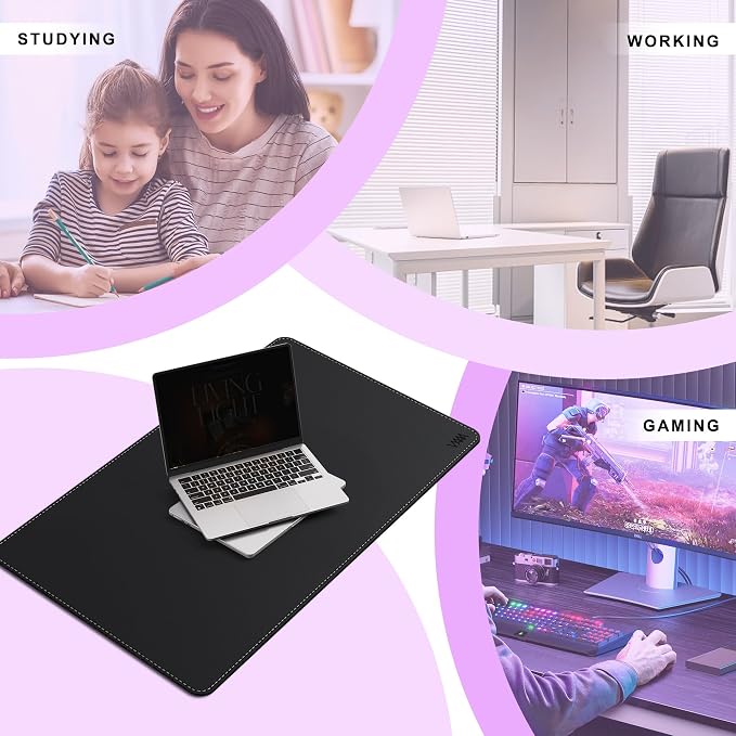 Vyaaa Cork & Leather Desk Mat, 35"×20" Large Mouse Pad, Desktop Protector for Desk, Multifunctional Keyboard Mouse Pad for Home or Office (Black)