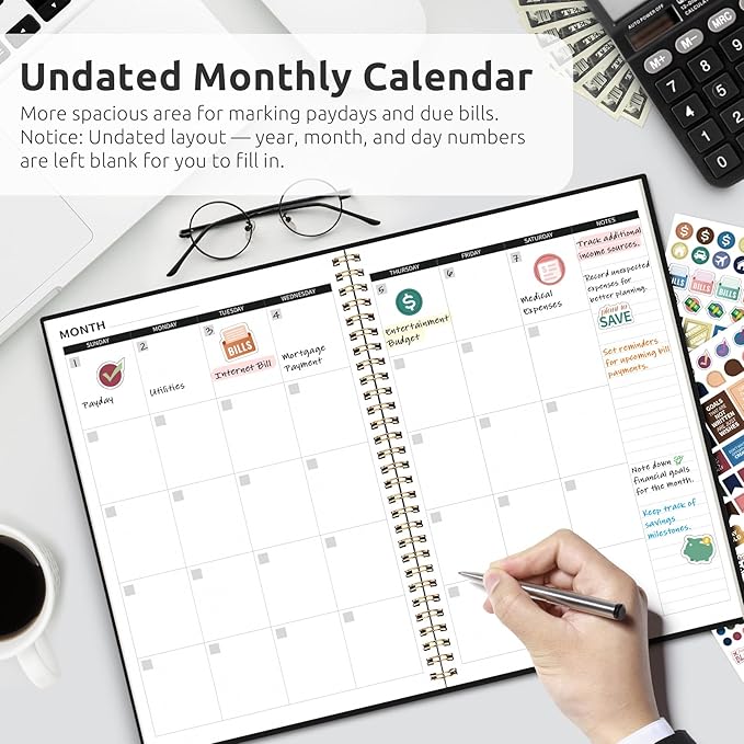 Budget Planner - Monthly Budget Book with Expense Tracker Notebook, Undated Bill Organizer & Finance Planner to Take Control of Your Money, Account Book to Manage Your Finances-Black