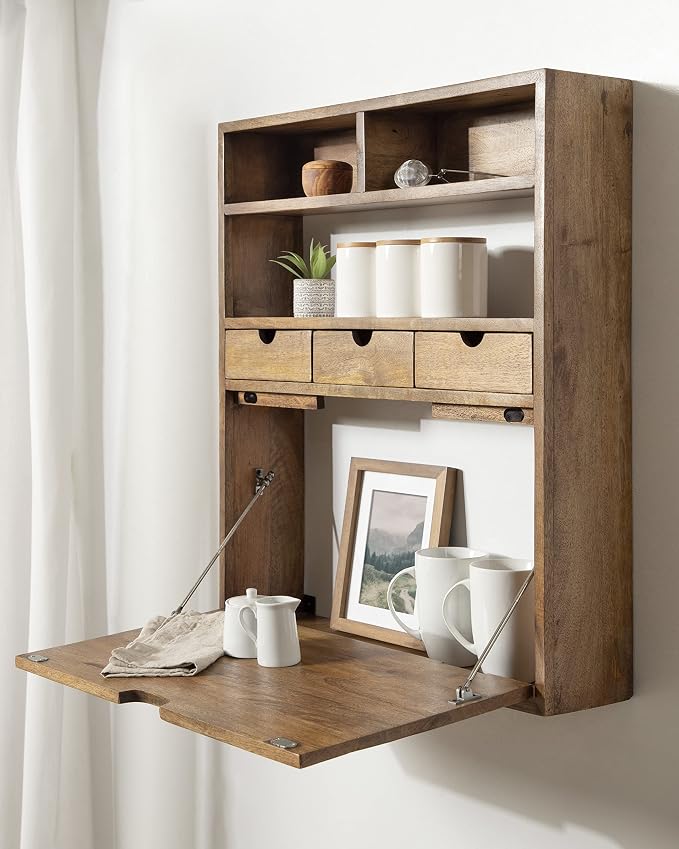 Kate and Laurel Georgie Rustic Wood Floating Desk; 26 x 6 x 30; Natural Wood; Bohemian Computer Desk for Home Office with Folding Design