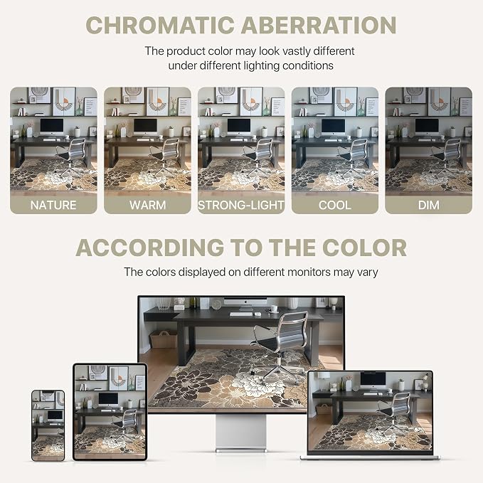 36"x48" Office Chair Mat for Hardwood Tile Floor, Under Desk Carpet Protector for Rolling Computer Chair Mat, Machine Washable Area Rug, Anti-Slip 1/5" Thick Low Pile Thin Vinyl Floor Mat, Grey Beige