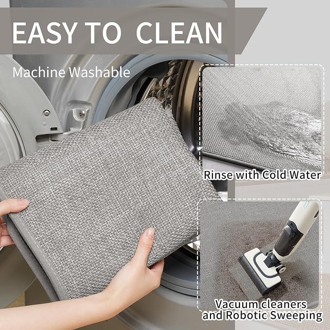 YDKGL Kitchen Mats for Floor, Super Absorbent Kitchen Rugs Non Slip Washable, Soft Imitation Linen Braided Runner Rug, Standing Mat Kitchen Sink Mat, Easy to Clean, Gray 17x71