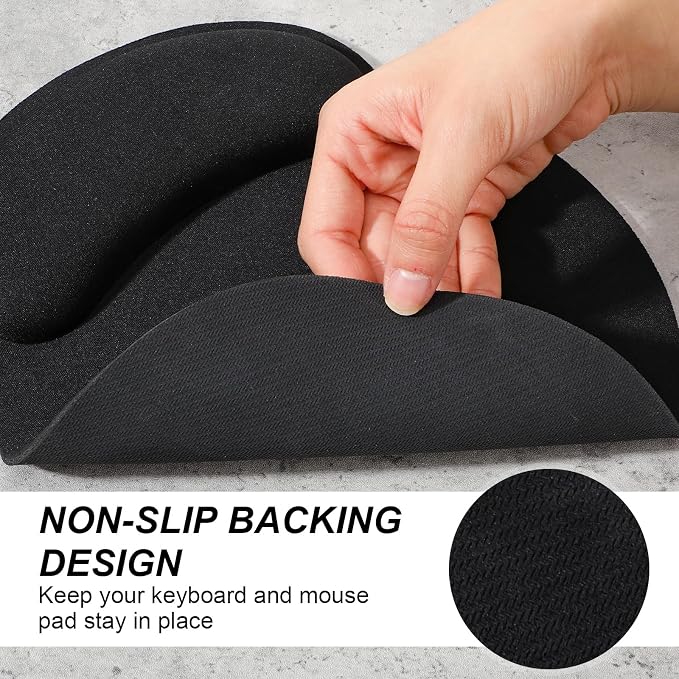 8 Pcs Ergonomic Mouse Pad and Keyboard Wrist Rest Set, Memory Foam Support for Comfortable Typing, Black Computer Gaming Office Home Accessories