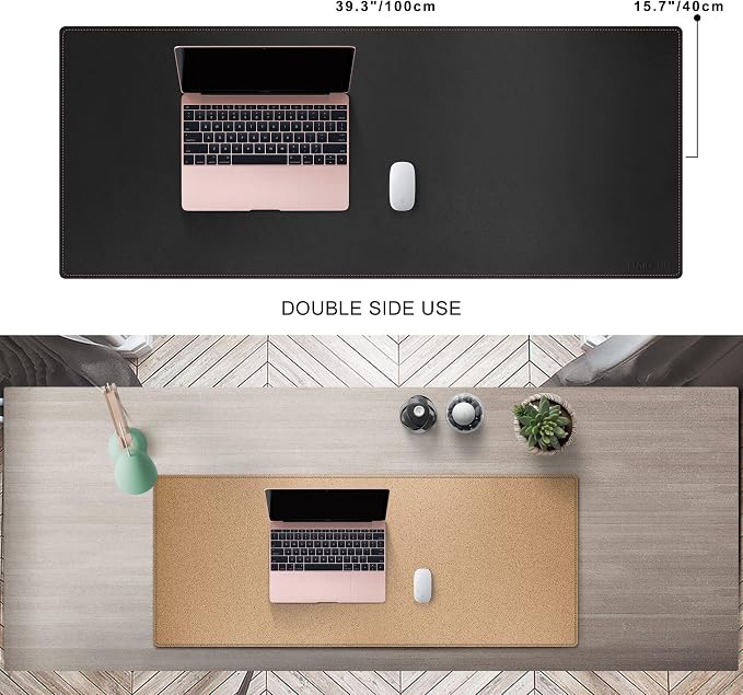 MAIDERN 40' x 16' Cork & Leather Desk Pad, XXL Reversible Gaming Home Office Mat (Black)