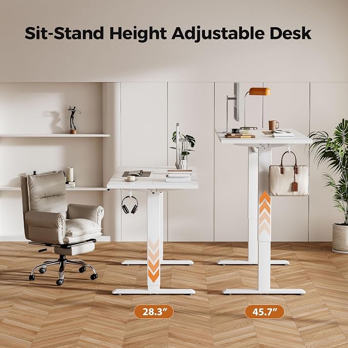 Agilestic Electric Standing Desk, 48 x 24 Inches Height Adjustable Desk, Sit Stand up Desk for Work Office Home, Splice Board, White