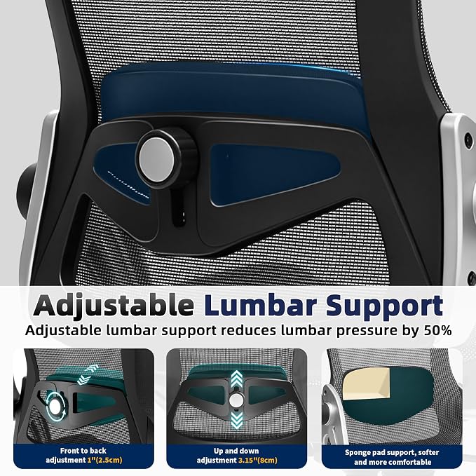 Fizzin Ergonomic Office Chair Mesh Computer Desk Chairs with 3D Armrests | Office Chair with Adjustable Lumbar Support, 90°-125° Tilt, Wide Mesh Seat Swivel Task Chair for Home Office