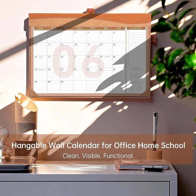 Yoment Desk Calendar 2026, Jan 2026-Dec 2027, 2026 Desk Calendar Large 17 x 12, 2026 Calendar with Plastic Cover, Pockets, To-Do Lists, Desktop Wall Calendar 2026-2027 for Office School Home, Brown