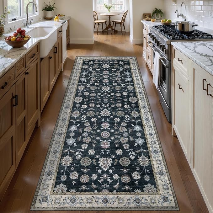 Tangsoo Vintage Runner Rug 2x6 Washable Rug for Hallway, Oriental Non-Slip Black Runner Rug for Entryway Indoor, Boho Carpet Runner Rugs, Soft Low Pile Long Rug Runner for Kitchen Living Room Bedroom