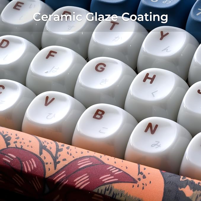 OHY XVX MOA Profile Keycaps Set, Japanese Mount FujiTheme 132 - Key White & Blue Custom Keycaps with PBT + Frosted Translucent PC Material for ANSI Layout Mechanical Keyboards- - Musashi Senju