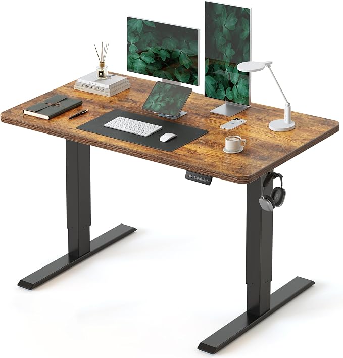 CubiCubi Standing Desk, 40 x 24 Inches Electric Height Adjustable Computer Desk, Sit Stand up Home Office Desk with Memory Presets, Rustic Brown