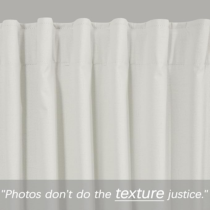 KOUFALL 105 Inch Linen Blackout Curtains,Ivory Back Tab Boho Drapes for Living Room Bedroom 104 in Long 2 Panels Set