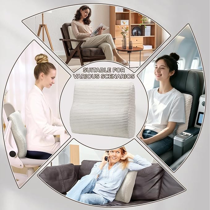 Lumbar Support Pillow for Recliner Chair/Accent Chair/Couch, Large Memory Foam Back Support Cushion for Elderly, Ergonomic Backrest Pillow for Back Rest, Pain Relief, Reading, Washable Cover, Beige