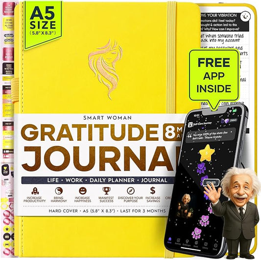 Gratitude Journal for Women & Men - 5 Minute Self Care Journal | 90-Day Undated Daily Planner for Positivity, Affirmations & Manifestation | Guided Mindfulness, Reflection | Vision Board + Stickers