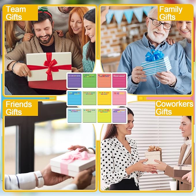 Yinder 24 Pcs Inspirational Sticky Notes Thank You Gift Motivational Sticky Note Pad Employee Appreciation Gift Bulk for Staff Coworker Teacher Nurse Office Groups 3 x 3'' (Mental Health,Dark Color)