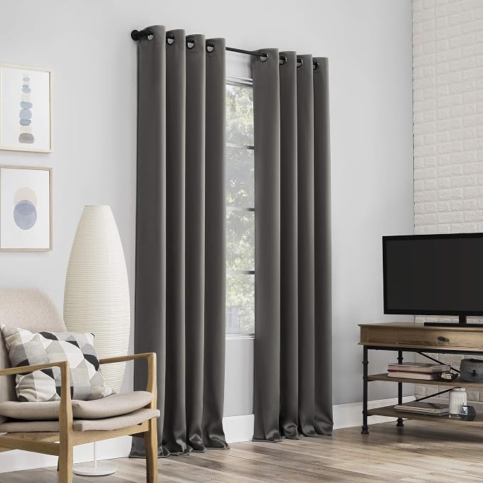 Sun Zero Nordic 2-pack Theater Grade Extreme 100% Blackout Grommet Curtain Panel Pair, 52" x 108", Gray