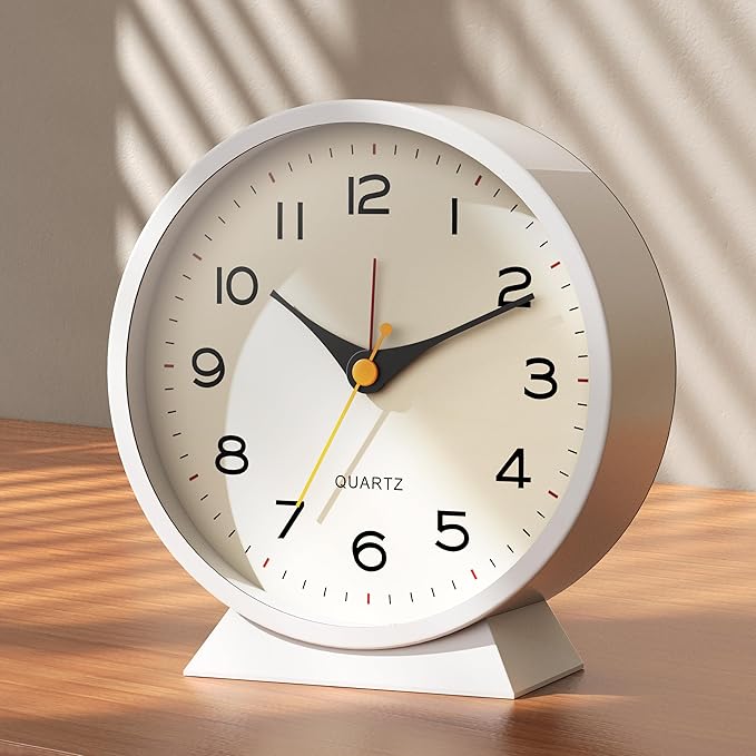 AYRELY® 4.5" Analog Alarm Clock, Small Retro Desk Clock and Table Clock | Battery Operated, Silent Metal Table Clock with Light for Living Room Decor, Bedroom, Bedside and Shelf