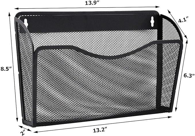 EASEPRES 6 Single Pocket Mesh Hanging File Organizer, Vertical Wall Mounted Magazine File Holder, Mount Basket Mail Paper Document Folder Organizing for Office, Home and School, Black
