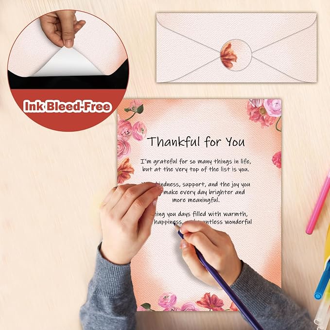 250Pcs Watercolor Stationery Paper and Envelope Set with 100 Letterhead Papers and 50 Envelopes, 10 Design for Letter Writing,Invitations Computer Holidays Party Notes, 8.5x11 Inch-Floral