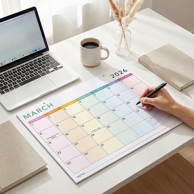 Colorful 2026 Desk Calendar - Runs From January 2026 Until July 2027 - Large Easy to Track Office Desktop/Wall Calendar 16"x12" for Effortless Organizing