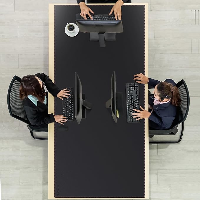 ZORESYN Extra Large Desk Mat 74.8"x35.4" Waterproof PU Leather, Non-Slip Suede Base, Stitched Edge, Desk Blotter Writing Mat for Home Office Gaming, Black