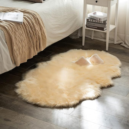 MIULEE Luxury Super Soft Fluffy Area Rug Faux Fur Sheepskin Rug Decorative Plush Shaggy Carpet for Bedside Sofa Floor 3 x 5 Feet, Light Yellow