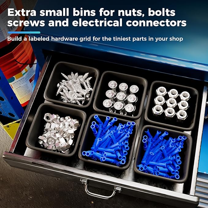 16 PCS Extra Small Parts Organizer Trays for Nuts, Bolts, Screws, Washers and Electrical Connectors, Desk Drawer Organzier Bins for Toolbox, Hardware Cabinet and Workbench (XS_16pcs_Black)