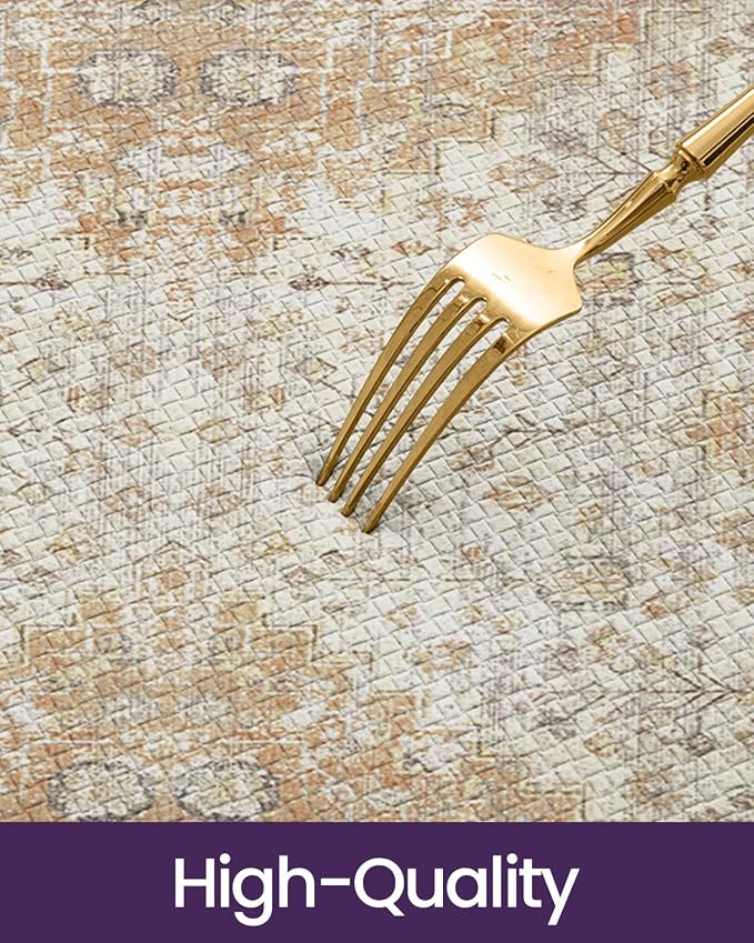 DEXI Kitchen Floor Mats Anti Fatigue, 23x59 Large Cushioned Vintage Runner Rug Waterproof, Standing Comfort Memory Foam Padded for Front Sink Laundry Office, Beige and Light Orange