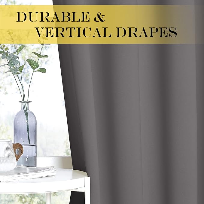 NICETOWN Grey Blackout 102 inch Curtain for Living Room, Grommet Thermal Curtains & Drapes Room Darkening Sound Dampening Window Treatment for Bedroom, 1 Panel, W52 x L102