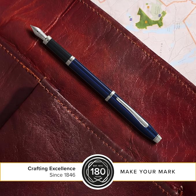 Cross Century II Translucent Blue Lacquer Medium Nib Fountain Pen - Professional Pen for Everyday Use - Smooth Writing - Comfortable Grip - Black Ink - Durable Construction