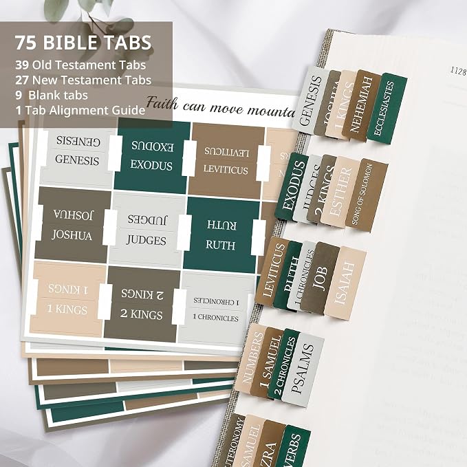 Bible Tabs for Women & Men, Bible Tabs for Study Bible, Large Print Neutral Bible Tabs for Easy Navigation, Bible Index Tabs, 66 Tabs Old & New Testament, Extra 9 Blank Tabs - Winter Wood