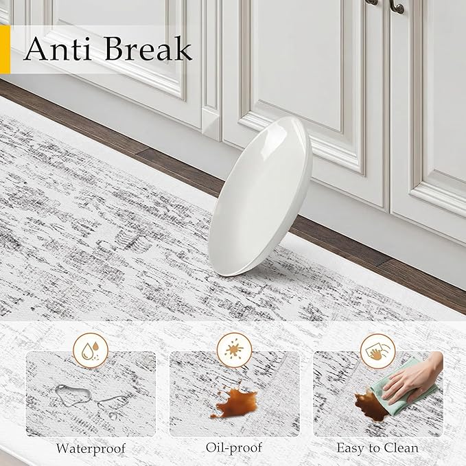 Kitchen Mats 2PCS Anti Fatigue Cushioned Mat Black Vintage Kitchen Mats for Floor Waterproof Non Slip Comfort Standing Retro Floral Rug for Sink Laundry Office 17.3"x59"+17.3"x30"