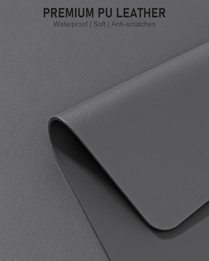 Desk Pad, 30" x 14" PU Leather Non-Slip Desk Mat Large Mouse Pad for Desktop, Waterproof Laptop Computer Writing Mat for Office, Home, Work, Gaming, Space Gray