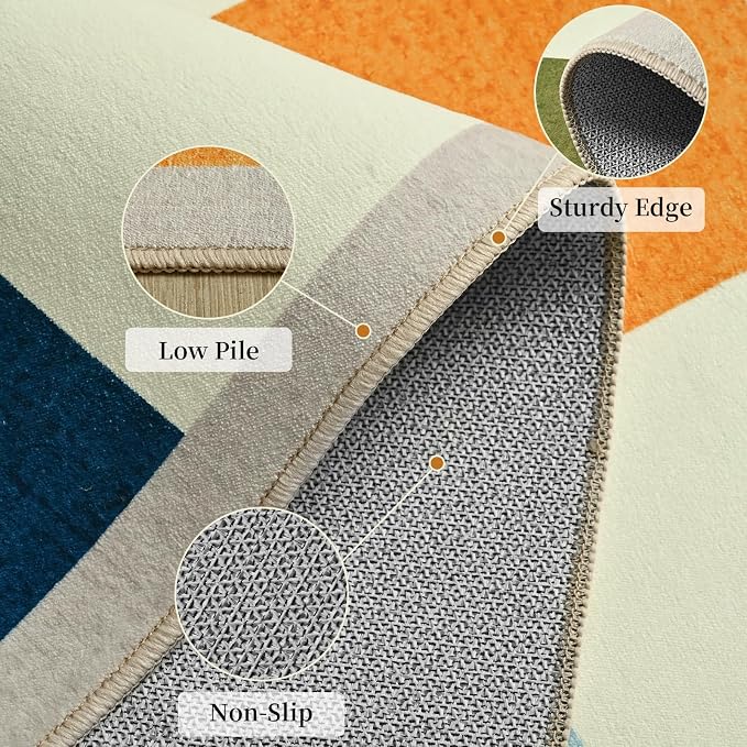 Terrug Multicolored Geometric Round Rug 5ft for Kids Room, Soft Non-Slip Washable Circle Play Mat for Nursery Bedroom Playroom, Bright Sunburst Area Rugs for Home Office