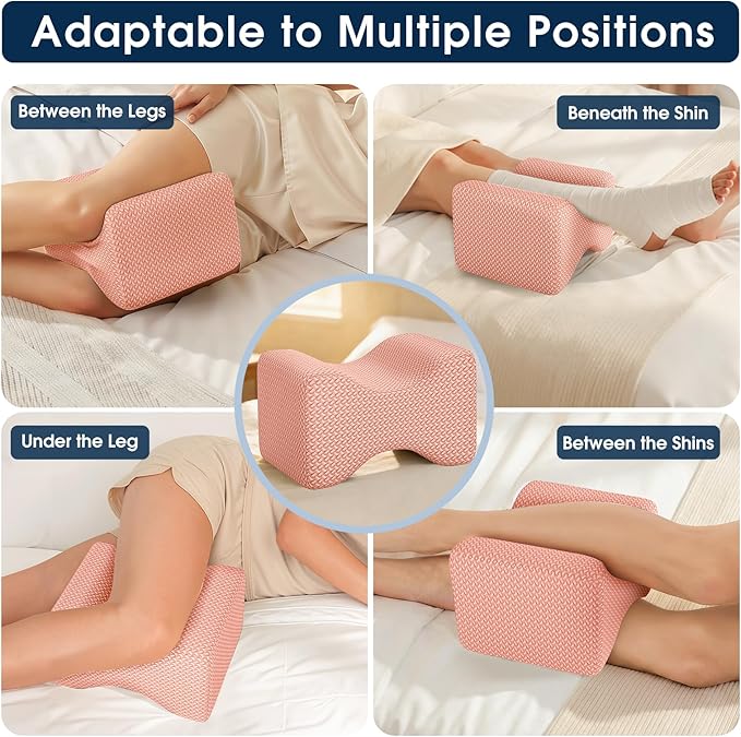 BlissTrends Memory Foam Knee Pillow, Knee Pillow for Side Sleepers, Leg Pillows for Sleeping Blood Circulation, Elevation Pillow for Spine Aligning, Sciatica, Back, Hip, Knee, Ankle Pain, Pink