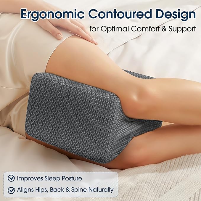 BlissTrends Memory Foam Knee Pillow, Knee Pillow for Side Sleepers, Leg Pillows for Sleeping Blood Circulation, Elevation Pillow for Spine Aligning, Sciatica, Hip, Knee, Ankle Pain, Dark Grey, X-Large
