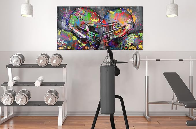 SIXTTART American Football Posters Large Wall-Art For Living Room - Graffiti Rugby Ball Bedroom Decor For Teen Boys - Banksy Canvas Wall-Art Ready To Hang Size 59" x 29"
