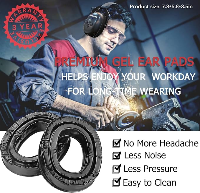 PROHEAR 037 Gel Ear Pads Bluetooth 6.0 Hearing Protection Headphones 30dB SNR Safety Noise Reduction Earmuff for Mowing Workshops Snowblowing 2 Pack, Black + Orange