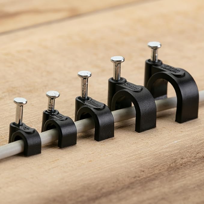Bates- Cable Clips with Steel Nails, 360 pcs, Black, 4mm 5mm 6mm 8mm 10mm, Cord Clips for Wires on Wall, Cable Wall Clip, Wire Wall Clips, Cable Wire Clips, Coaxial Cable Clips, Cord Wall Clip