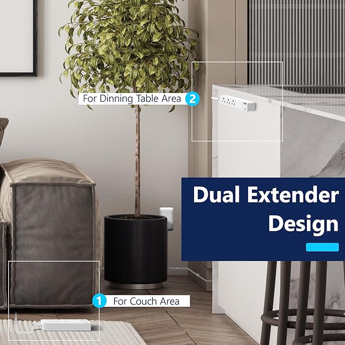 LIDER Outlet Extender with 3 Receptacles, 2 Power Strip with USB-A & USB-C, Ultra-Thin Wall Plate Plug with Cord Extender, 3-Outlet Power Strip, 3ft Cord, 1625W, ETL Listed, Matte White