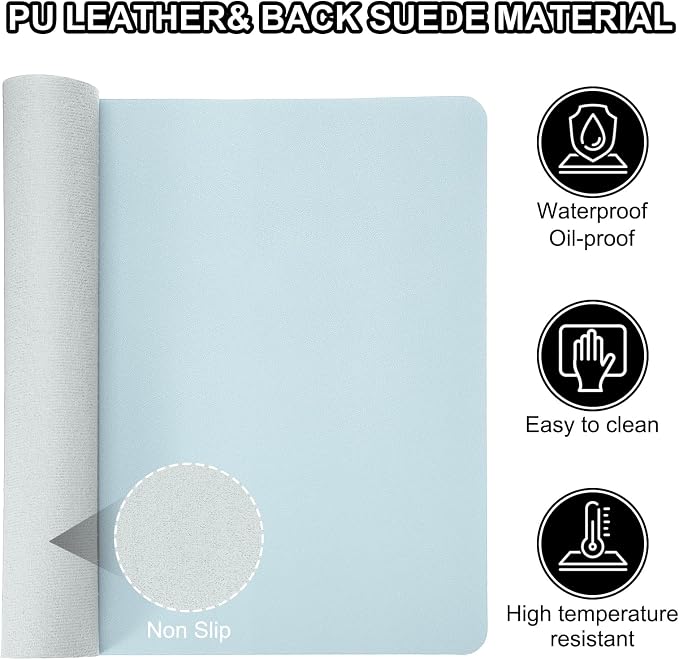 PATIKIL Desk Mat, 24"x13" Non-Slip Waterproof PU Leather Desktop Protector Cover Dual Sided - Light Blue