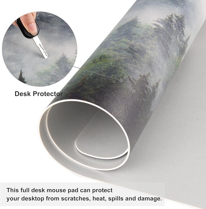 QIYI Large Mouse Pad, Extended Desk Mat for Desktop, PU Leather Waterproof Gaming Mousepad, Computer Desk Accessories Protector Writing Pads for School Office Home 31.5" x 15.7" - Misty Forest