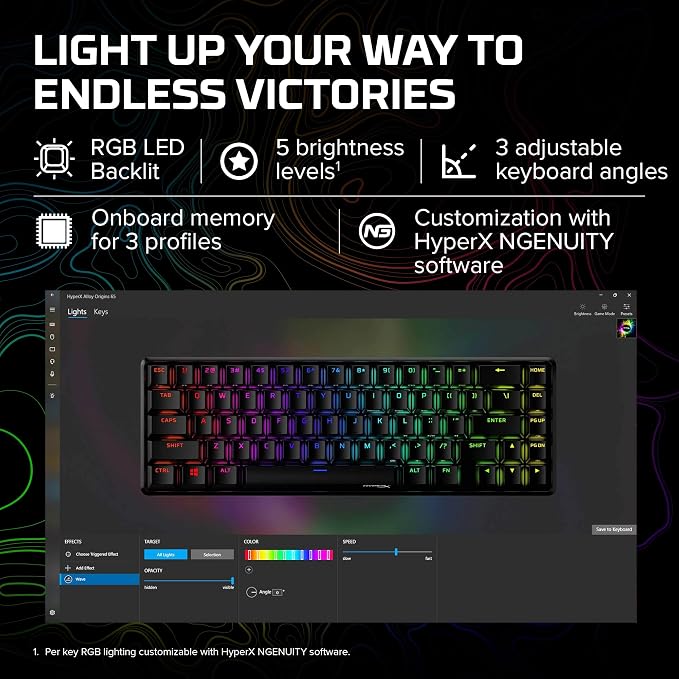 HyperX Alloy Origins 65 - Mechanical Gaming Keyboard – Compact 65% Form Factor - Linear Red Switch - Double Shot PBT Keycaps - RGB LED Backlit - NGENUITY Software Compatible,Black