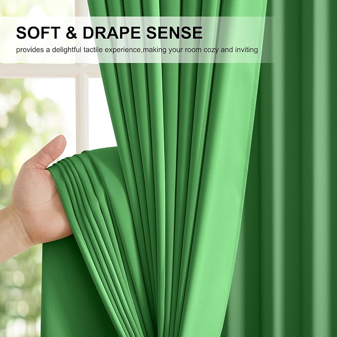 NICETOWN Forest Green 100% Blackout Curtain Panels, W52 x L84 inches Drop Rod Pocket Window Treatments with Black Liner for Nursery and Bedroom, Cold and Full Light Blocking Draperies, Set of 2